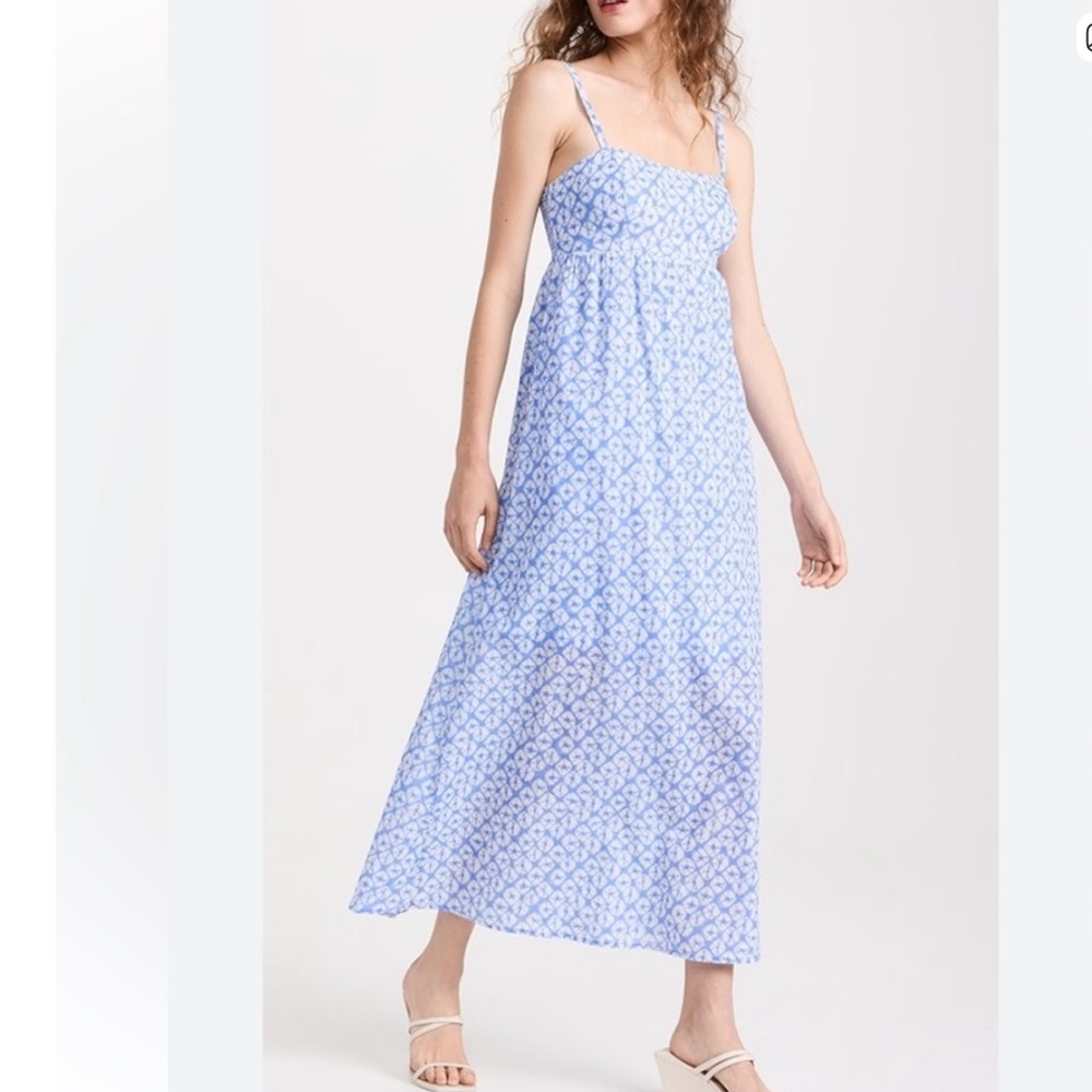 XIRENA Flavia Midi Cotton Slip Dress Light Blue Rio Shell Print Medium